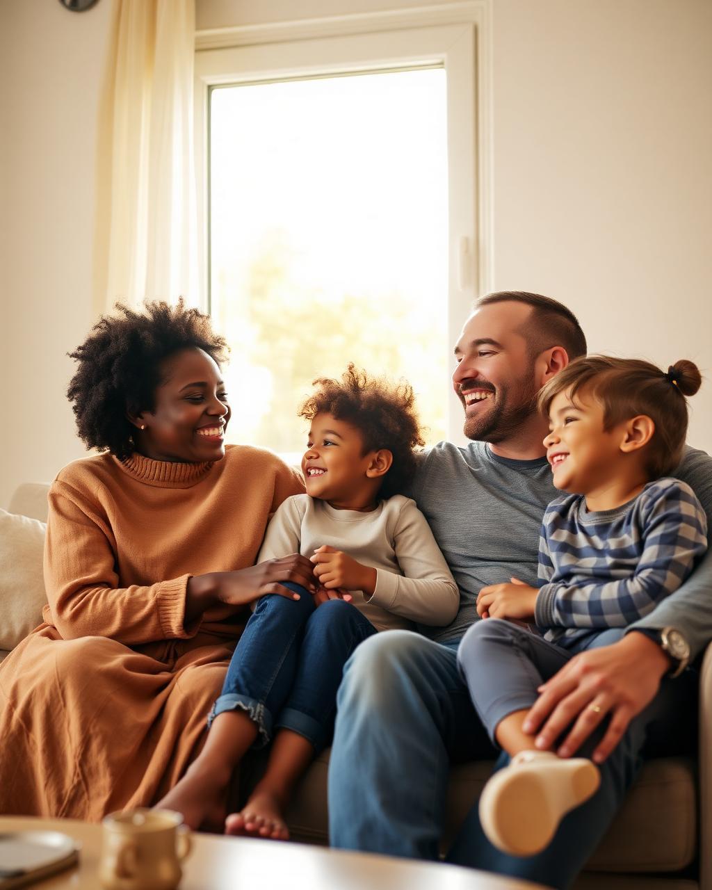 Famille métissée afro-européenne souriant ensemble