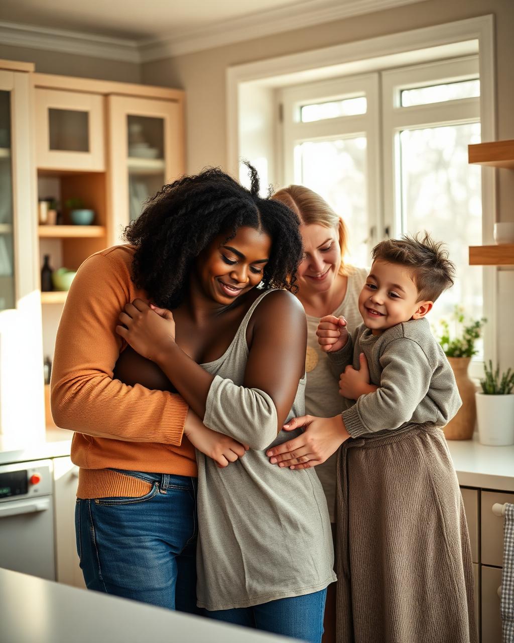 Famille adoptive aux origines diverses dans une cuisine